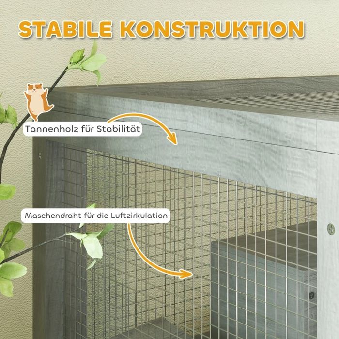 Дървена клетка за гризачи на 4 нива с къщички, люлка