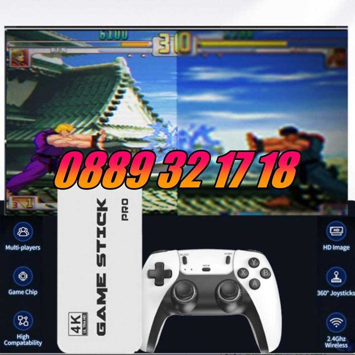 Безжична конзола М15, 30 000+ игри, Два безжични джойстика, 4K HD