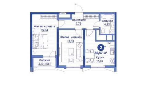 СРОЧНО ПРОДАЁТСЯ 2ком квартира на ЖК Регнум Плаза 55,57м2 10-этаж