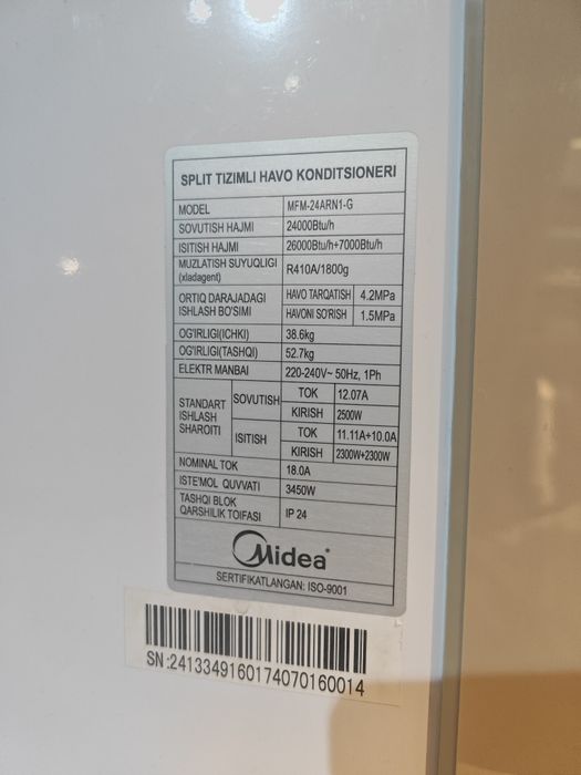 Kondisiner Midea 24 talik, xolati alo