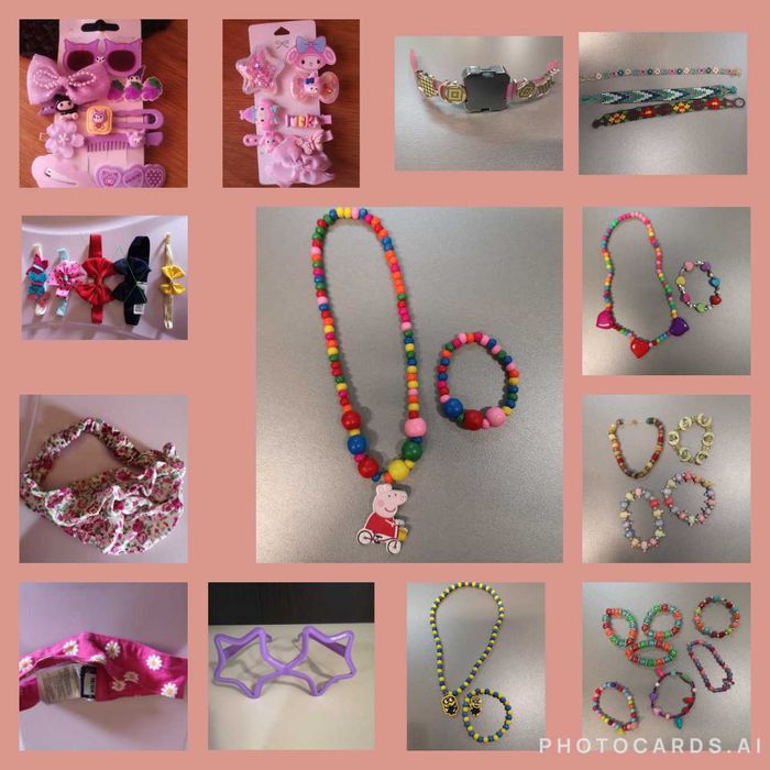 ленти за глава, фибички, к-кт декорация на кичури, гривни с герданчета