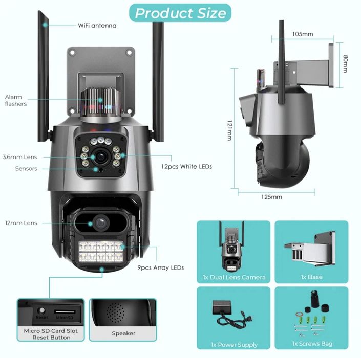 Camera supraveghere 10-15 MPx, duala, rotire 360, noua