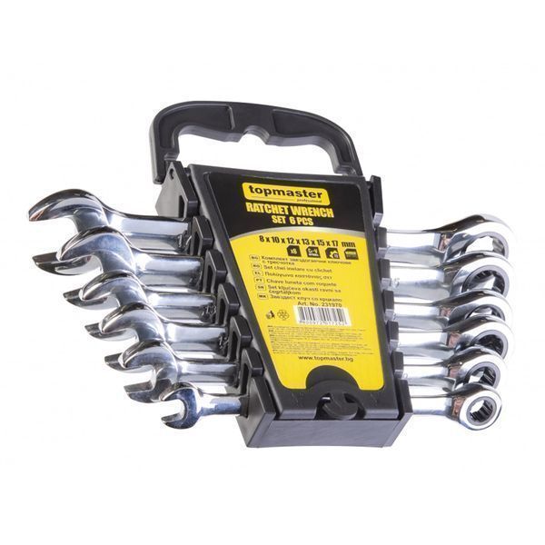 Комплект комбинирани ключове с тресчотка 8-17 мм 6 части cr-v topmaste