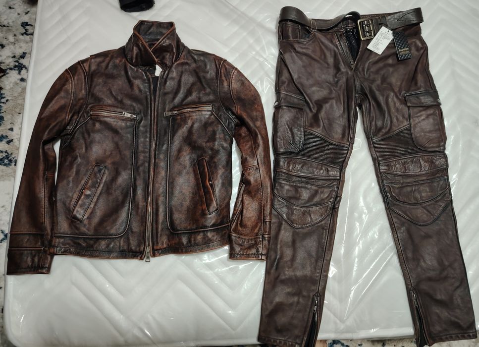Куртка и брюки кожаная комплект из натуральной воловьей кожи