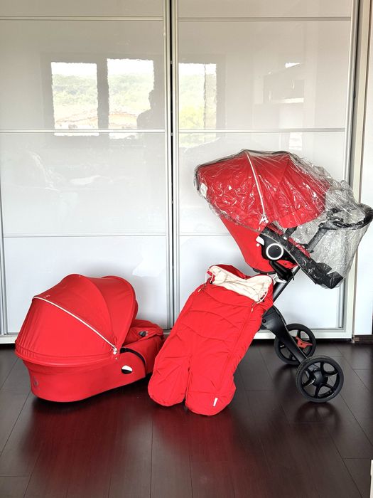 Cărucior Stokke V6 2 în 1 – Roșu (landou + parte sport)