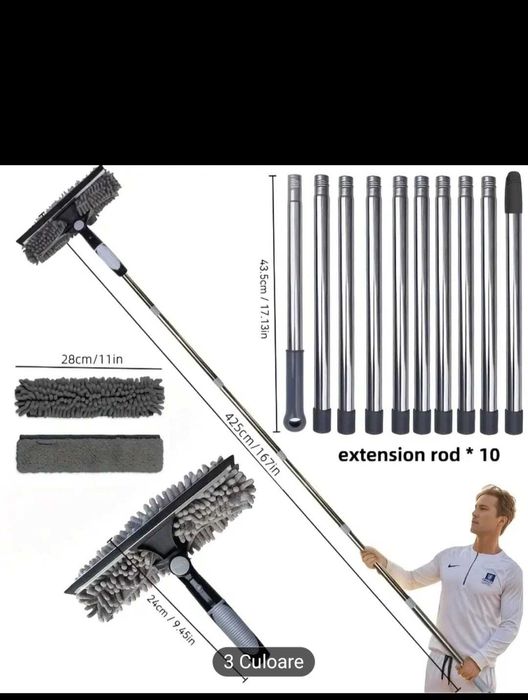 Stergator telescopic, microfibre, racleta cauciuc, extensibil, 4.3m
