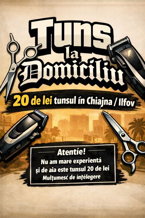 Tuns la domiciliu – 20 lei – Chiajna / Ilfov – Skin / Mid / High Fade