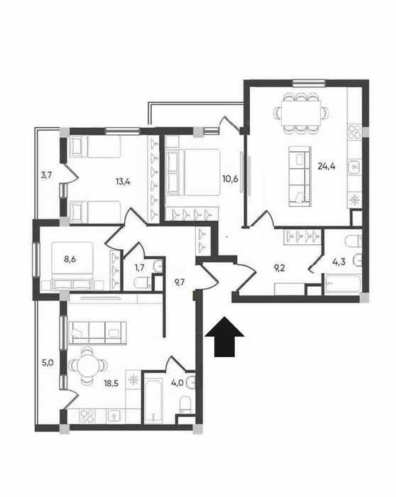 ЖК "Parkent plaza". 4-комнатная, 110 м². Паркентский, Корзинка