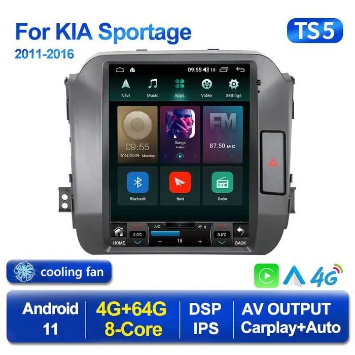 Navigatie Android TESLA Kia Sportage 2010 2016 1/6 Gb Ram Waze CarPlay