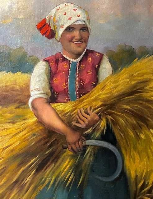 Tablou vechi, realizat in ulei pe panza. 80x60 cm+rama. Semnat.