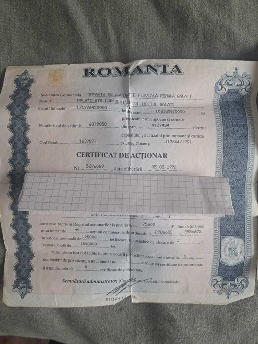 Vand 3 certificate de actionar