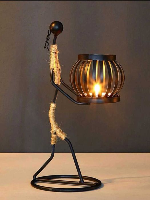Suport de lumanare, figura creativa, fier, negru, 27 cm