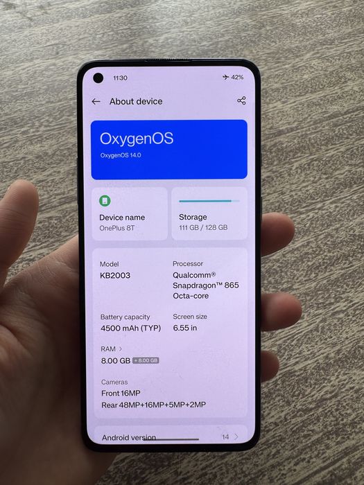 Oneplus 8t holati yaxshi 120hz 8/128gb
