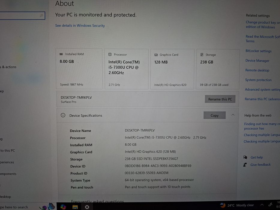 Vand Microsoft surface i5