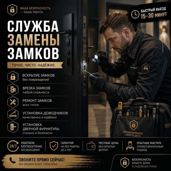 Установка замков - ремонт, замена сердцевин, врезка замков, вскрытие