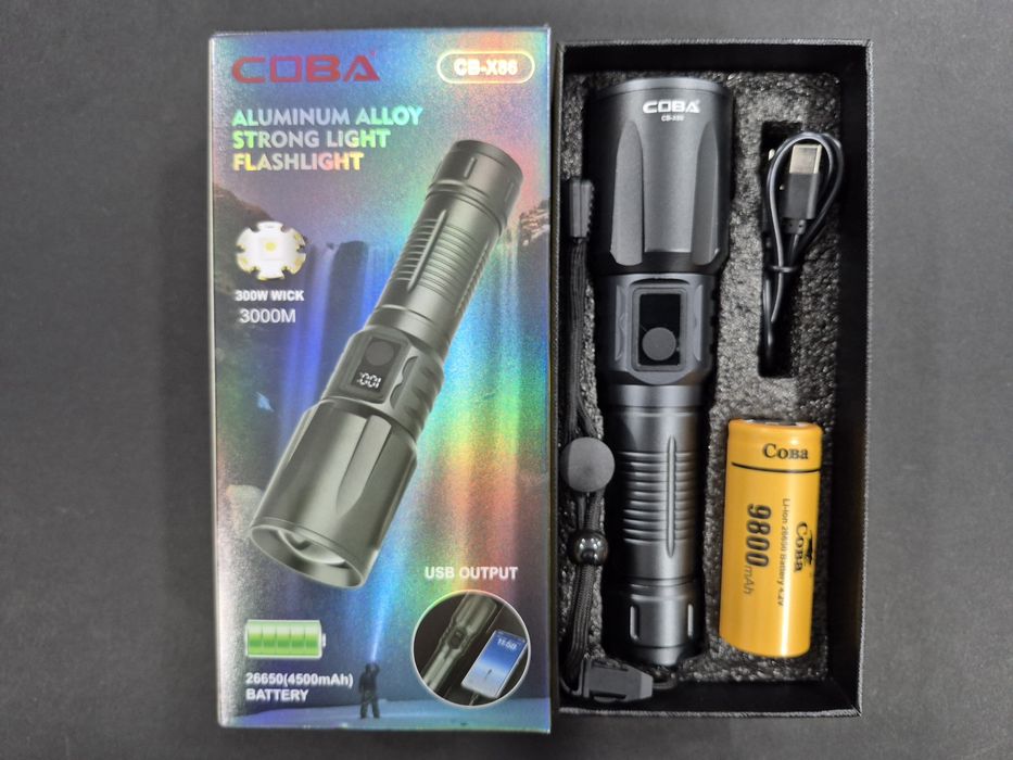 Мощен алуминиев LED фенер 3000m, COBA CB-Х86
