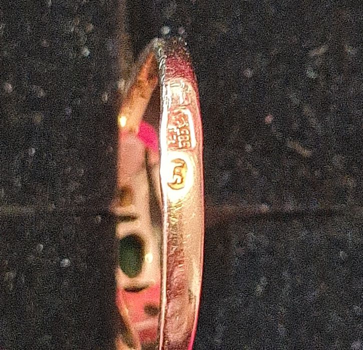 Inel din aur 583/14k cu smarald natural şi diamante