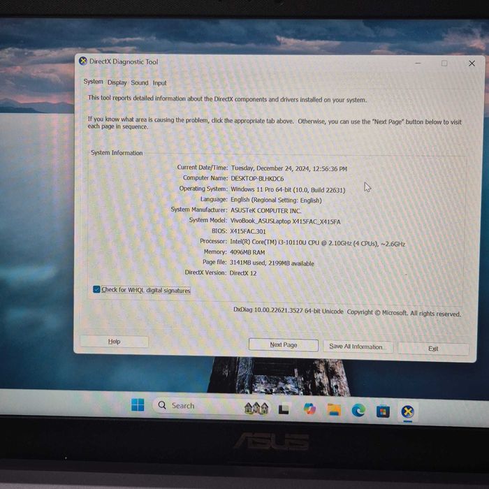 Laptop Asus X415F i3 gen 10 4gb ram 240gb 2021 Windows 11 Zeus 31239