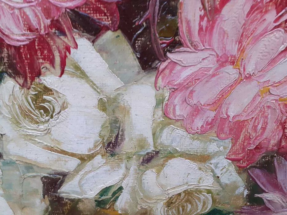 Tablou vechi - vas cu flori - semnat Negely R