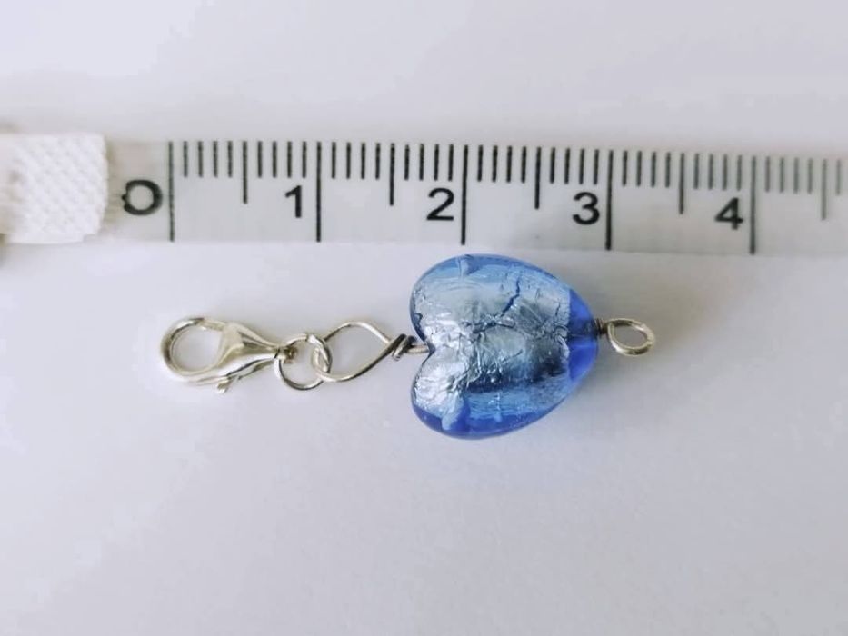 Vechi charm pandantiv argint 925, in forma de inima, din sticla de Murano, albastru deschis