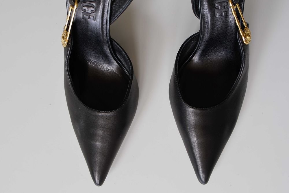 Versace черни кожени дамски обувки на ток, Размер 38.5