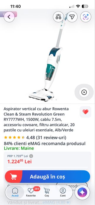 Aspirator cu abur ROWENTA Clean & Steam Revolution RY7777WH
