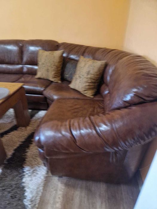 Ъглов кожен диван Най-висок клас еко кожа с табуретка