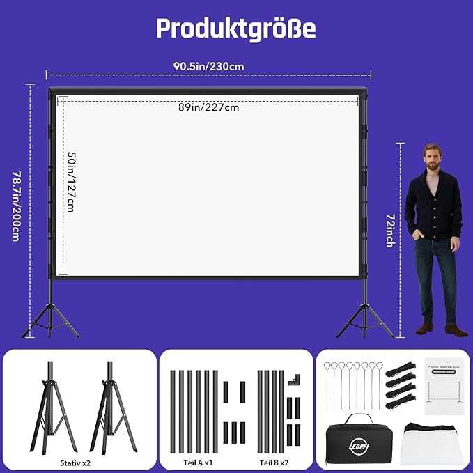 Ecran de proiector cu trepied 100 inch pentru exterior