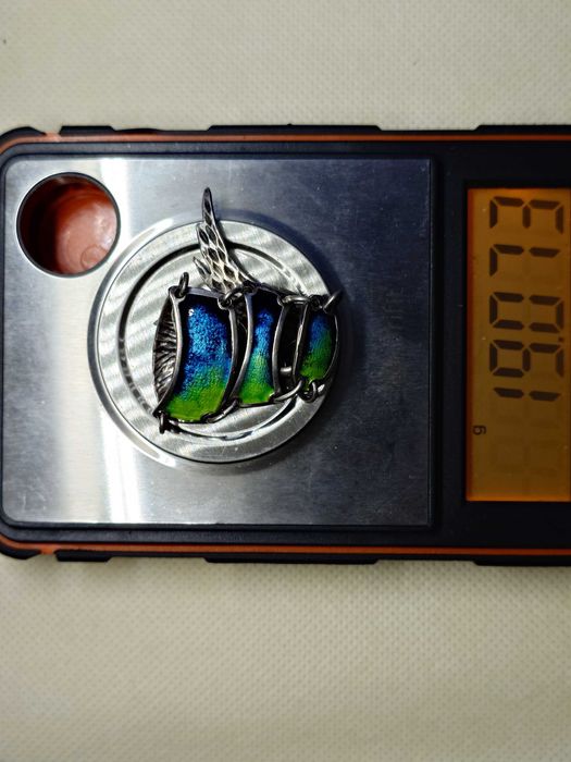 Pandantiv Italia vintage – pește articulat, argint emailat XXL