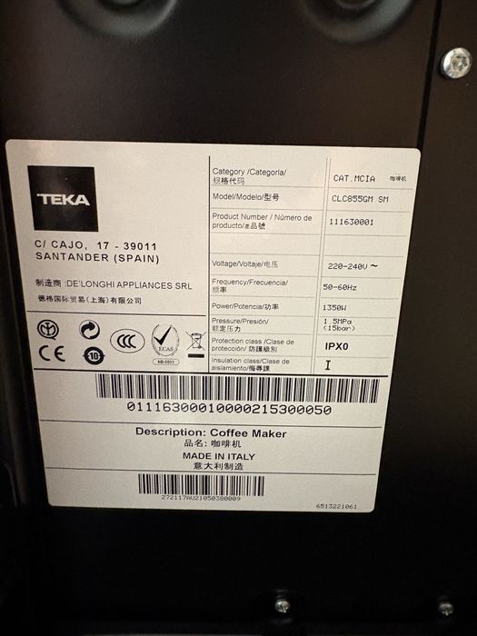 Aparat de cafea incorporabil Teka cu boabe