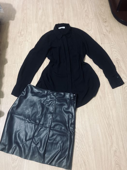 Fusta piele H&M si camasa neagra Primark