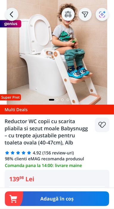 Reductor WC copii cu scarita pliabila si sezut moale Babysnugg