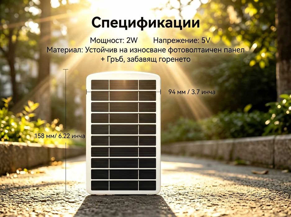 2W Соларно зарядно устройство с USB за къмпинг, туризъм, телефон и преносима батерия