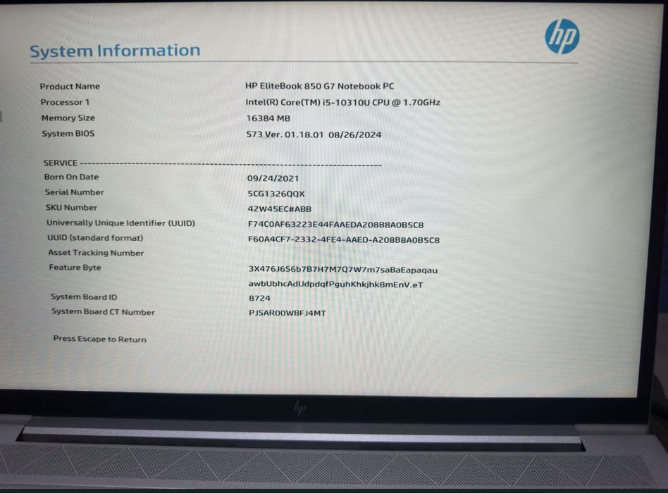 Laptop HP Elitebook 850 G7