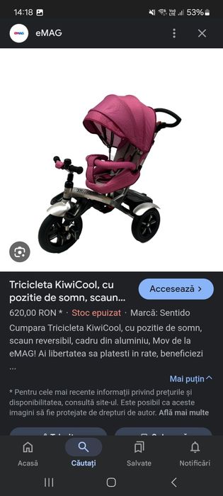 Tricicleta kiwicool cu poziție somn