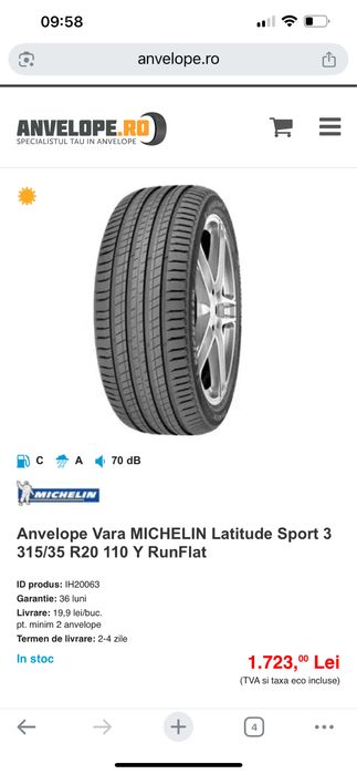 Anvelopa Vara MICHELIN Latitude Sport3 315 35 R20 RunFlat Anvelope BMW