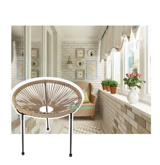 Маса за градина, Метална масичка с ратан и стъкло, 3 крачета, 50x50 см