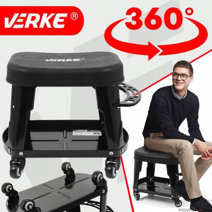 Taburet, scaun pentru atelier cu sertar si maner negru, 35x25cm 135kg,