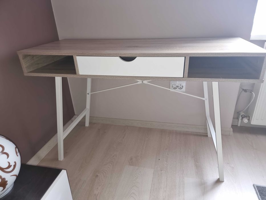 Birou stejar deschis cu sertar alb 48x120