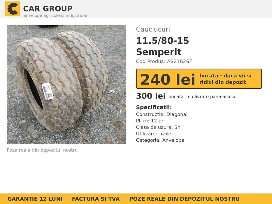 Cauciucuri Anvelope 11.5/80-15.3 11580153 Semperit Remorca SH GARANTIE
