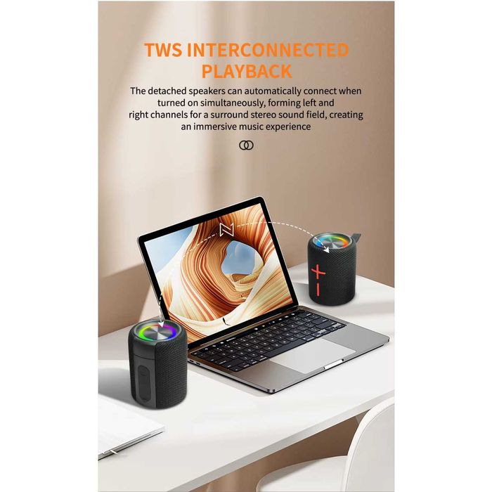 Boxa wireless portabila 20W cu Bluetooth 5.3,  15 ore si lumini LED