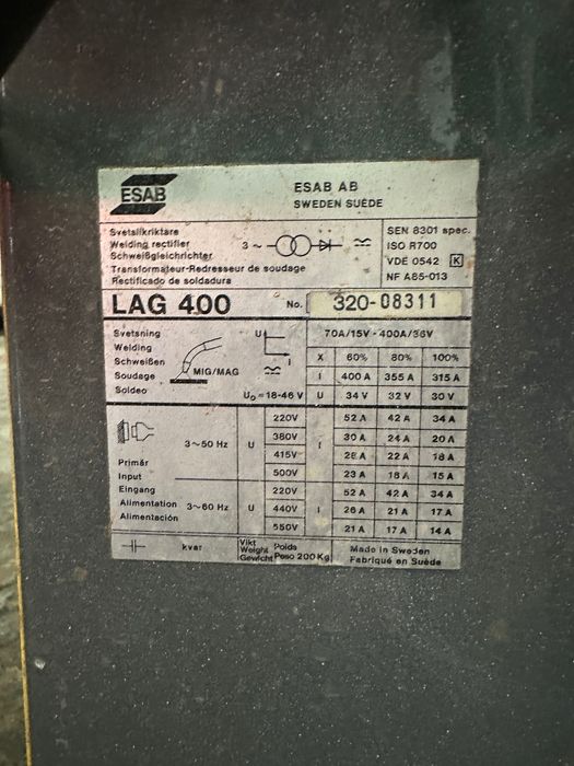 Професионален телоподаващ заваръчен апарат ESAB. LAG400