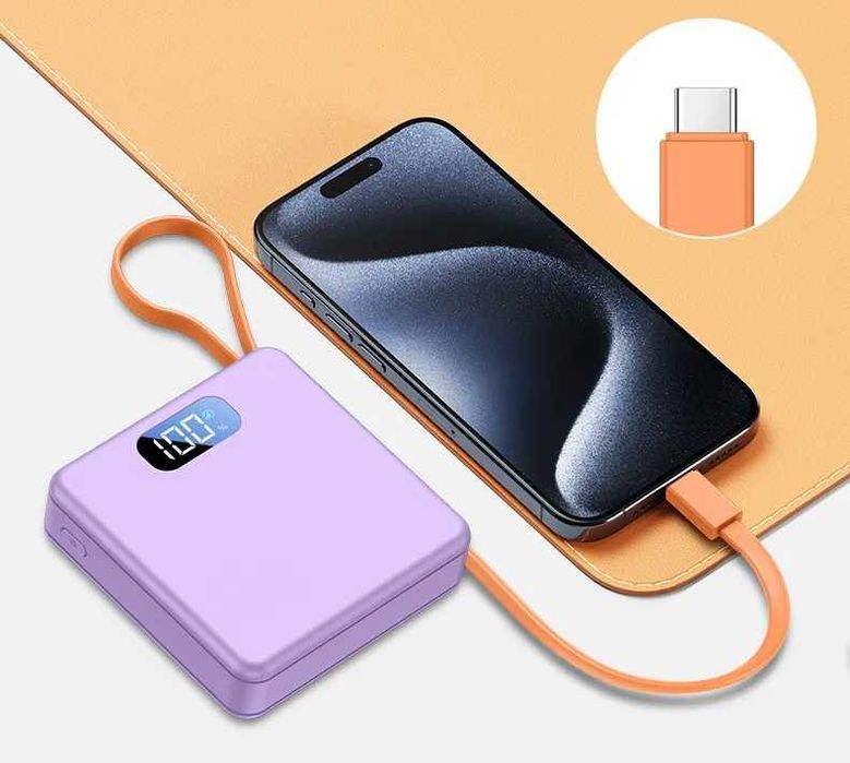 DPLUS 10000mAh Външна Батерия Power Bank Вграден Кабел Type C Дисплей