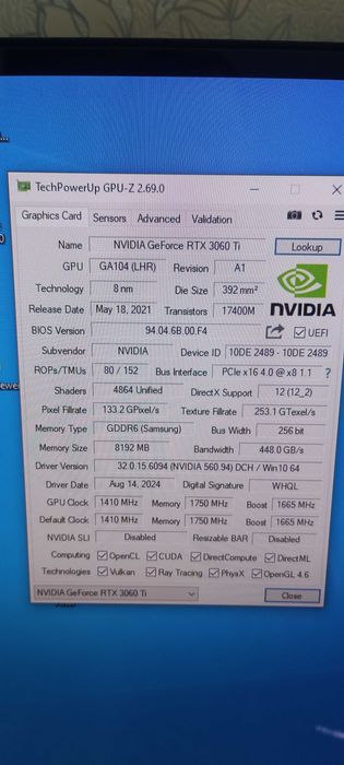 Продам palit dual rtx 3060ti 8gb