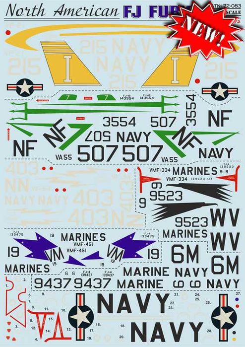 Декаль для сборной модели самолета FJ Fury (1/72, Print Scale)