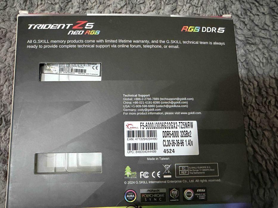 Рам памет GSKILL Trident Z5 RGB 32GB DDR5 6000MHz CL30-36-36-90