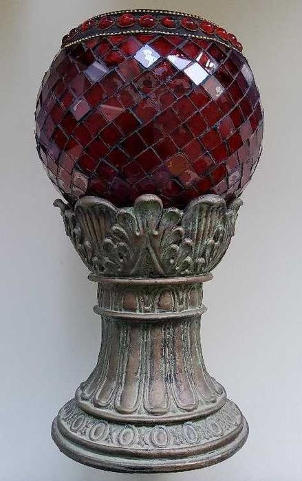 Suport lumânare din sticlă colorată, 21,5 cm,  În stare perfectă