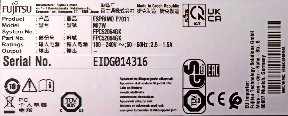 Fujitsu Esprimo P7011 I5-11400/16GB/256GB, GeForce 1050