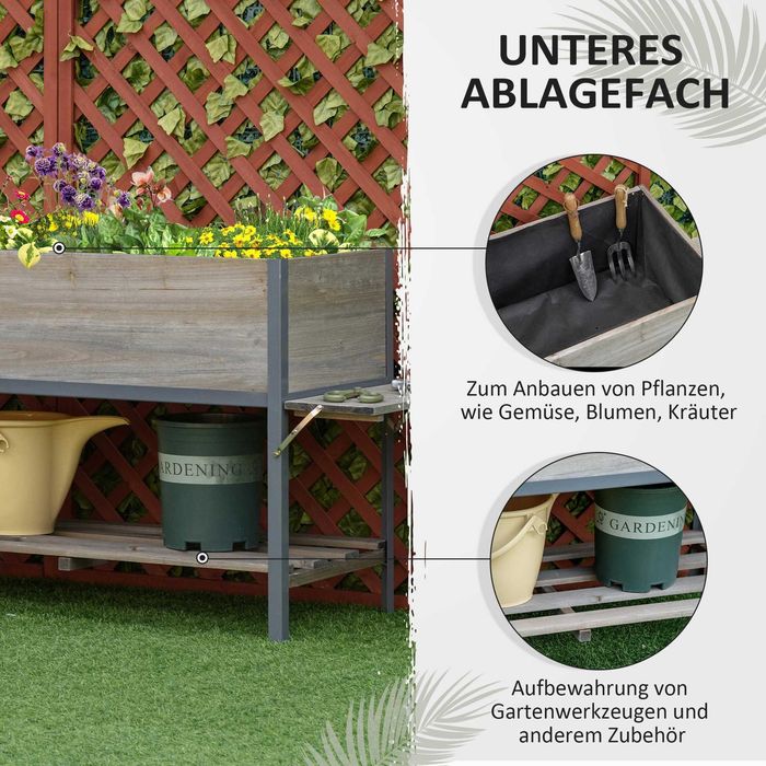 Саксия Outsunny с повдигната леха с 2 сгъваеми рафта Долен рафт