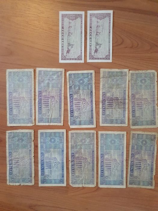Bancnote una suta lei (X10) si zece lei (X2) -1966